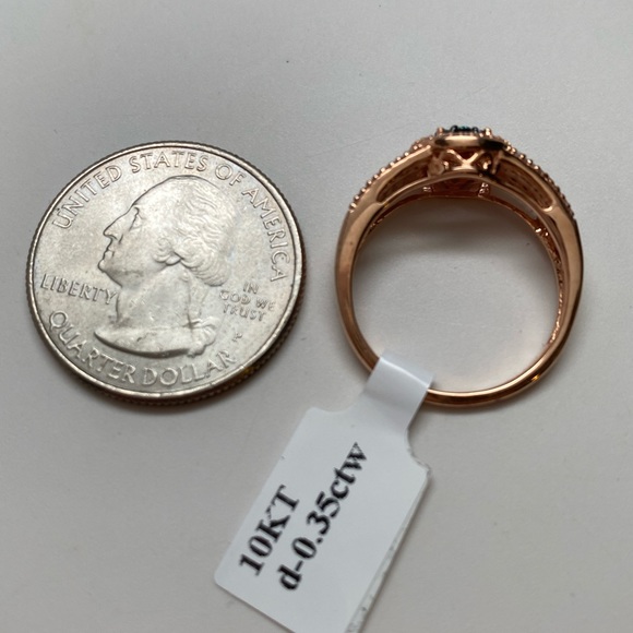 10K Rose Gold Pave Set Blue Champagne and White Diamond Cluster Ring 0.35ct New - Picture 9 of 13